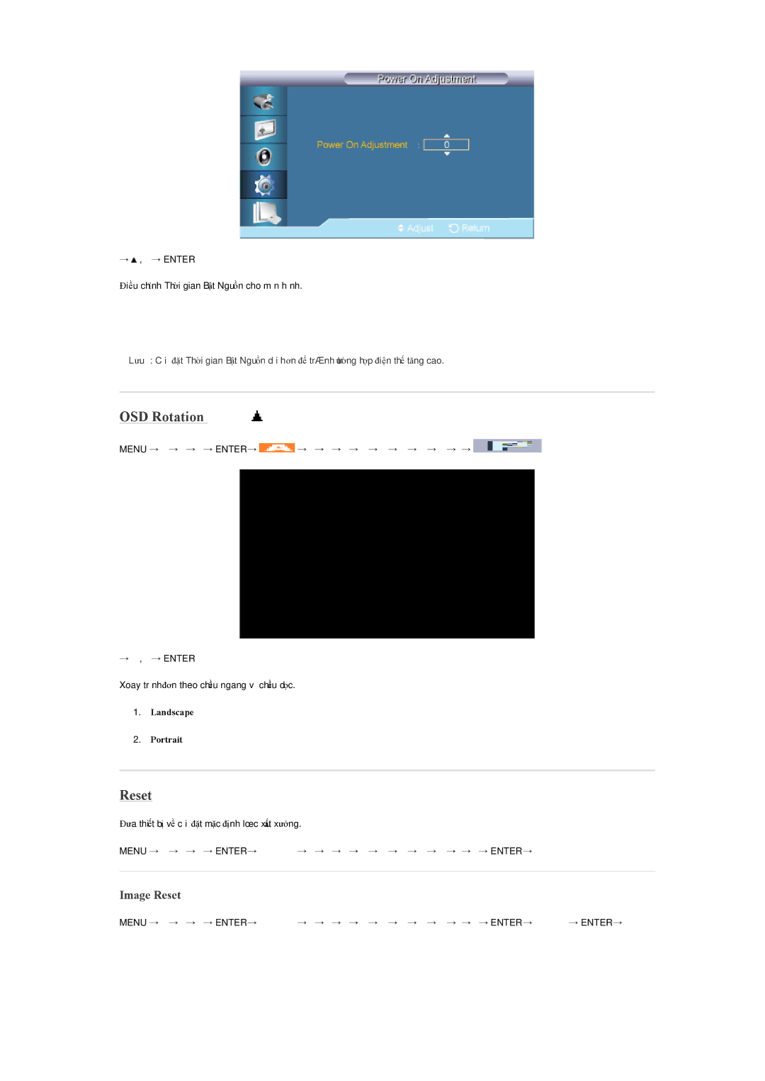 Samsung LH55LBPLBC/XY manual OSD Rotation, Image Reset, Landscape Portrait 