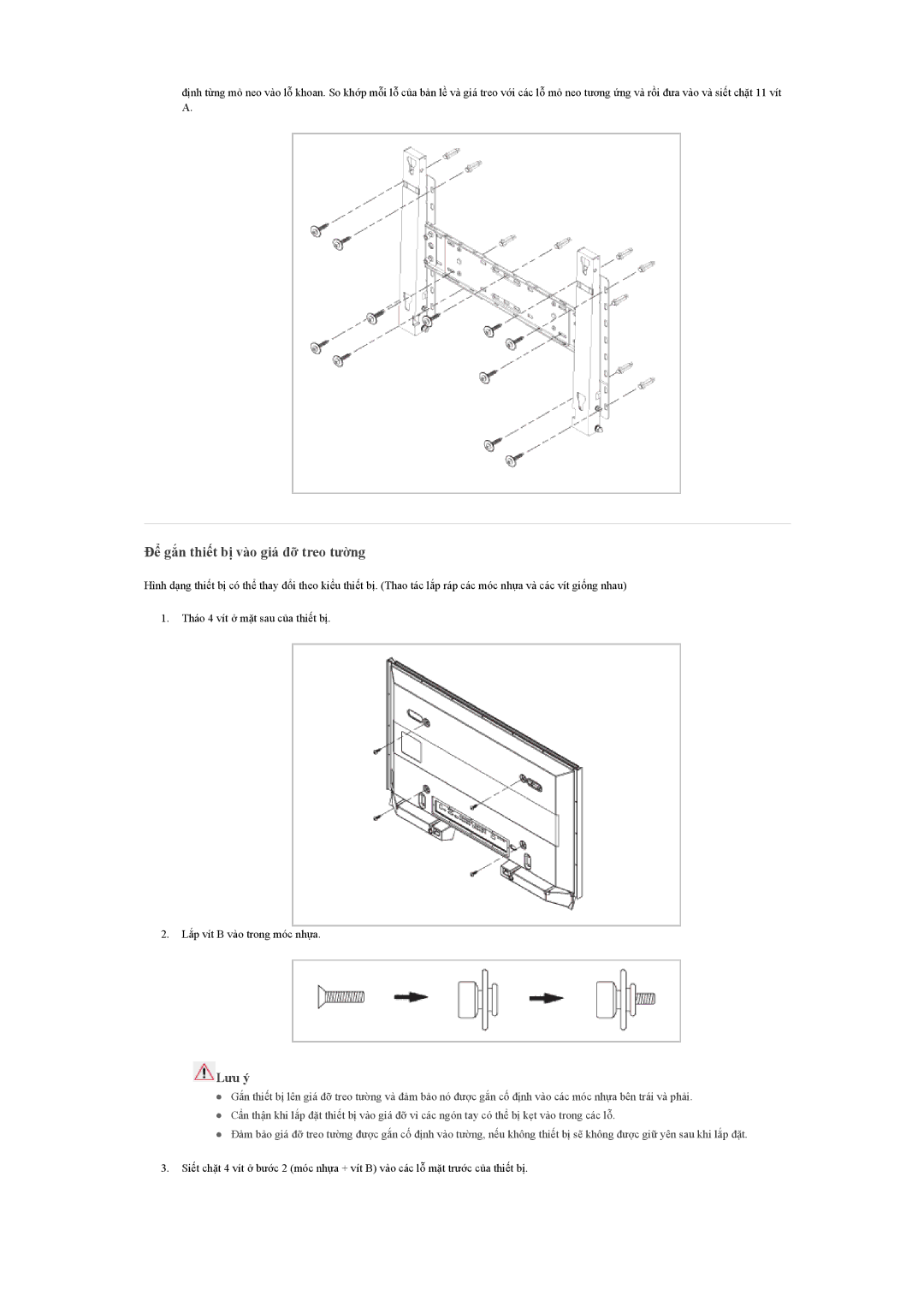 Samsung LH55LBPLBC/XY manual Để gắn thiết bị vào giá đỡ treo tường 