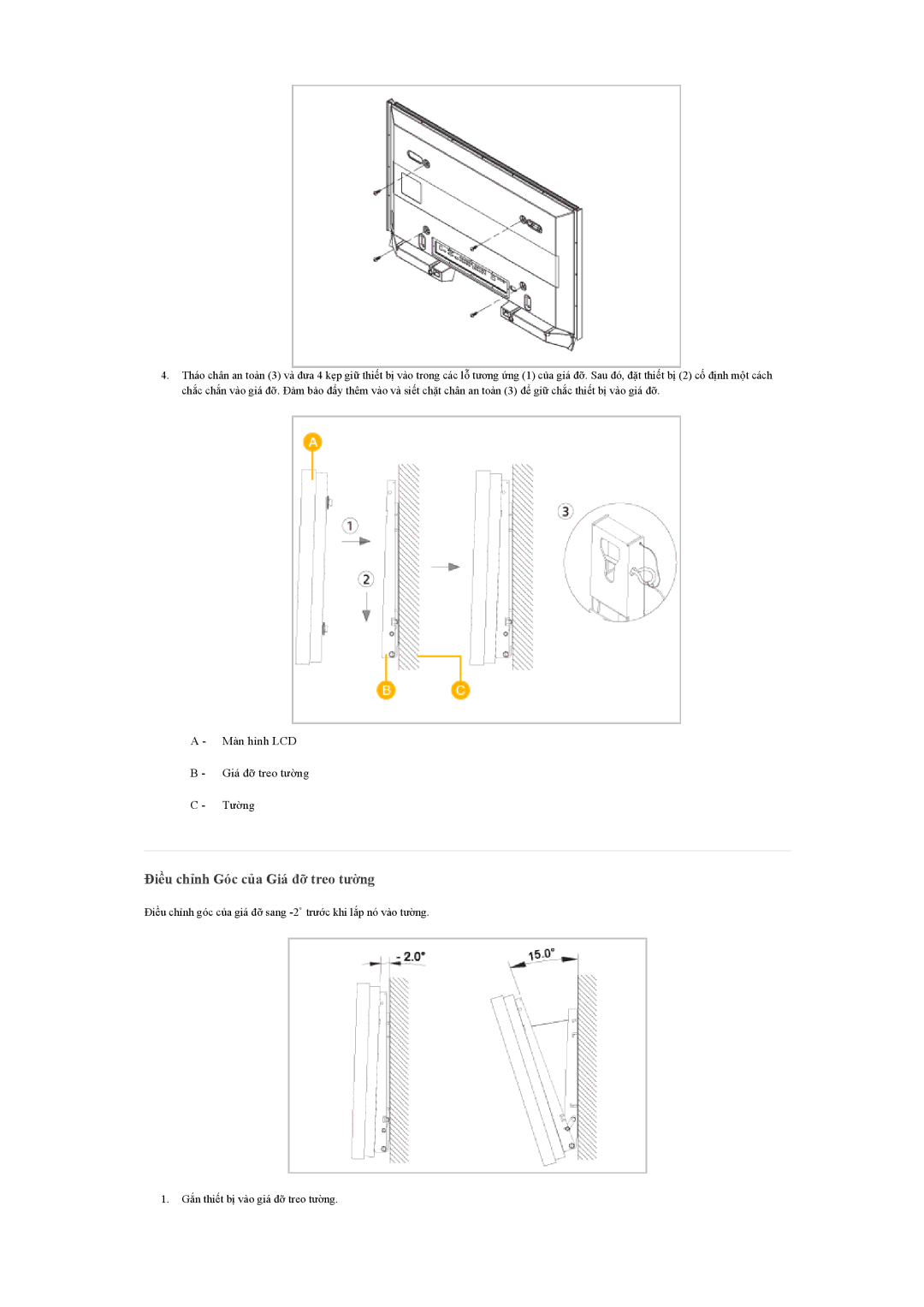 Samsung LH55LBPLBC/XY manual Điều chỉnh Góc của Giá đỡ treo tường 