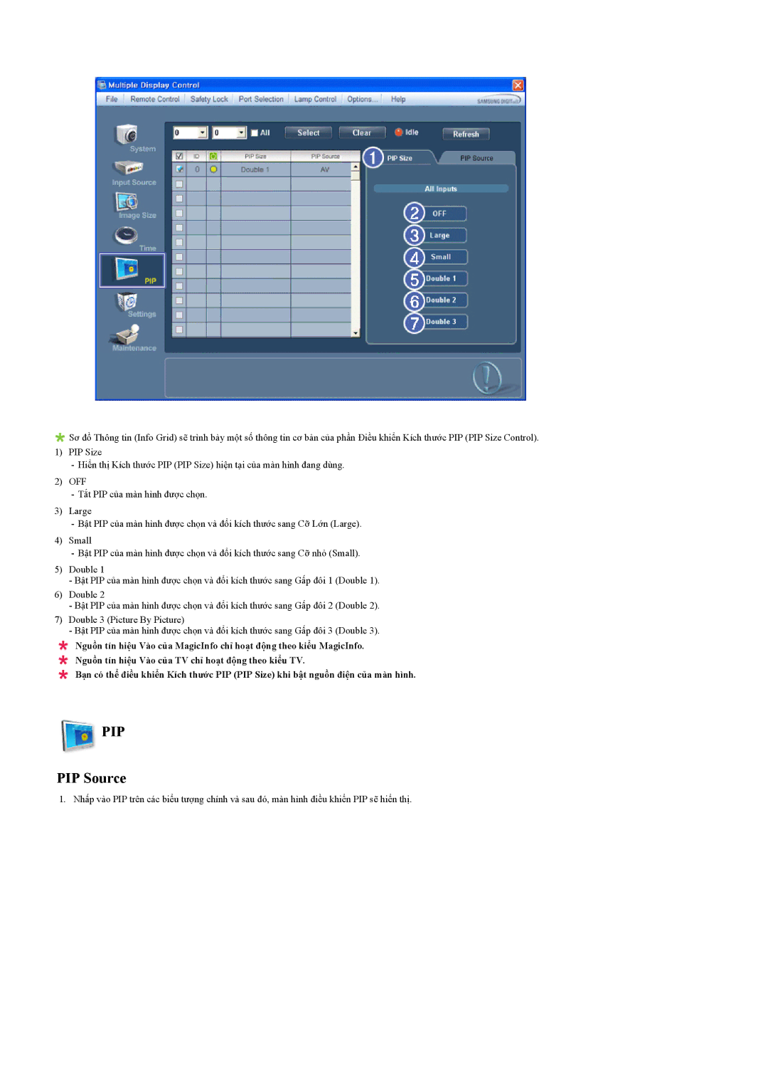 Samsung LH55LBPLBC/XY manual PIP Source 