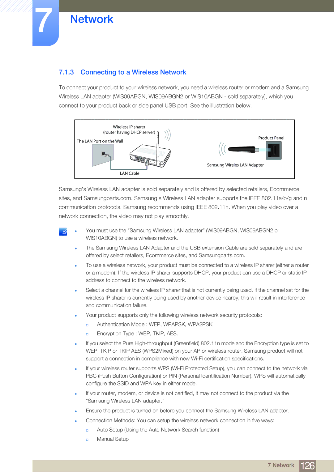 Samsung LH55MDBPLGC/XY, LH55MDBPLGC/EN, LH40MDBPLGC/EN, LH46MDBPLGC/EN, LH32MDBPLGC/EN manual Connecting to a Wireless Network 