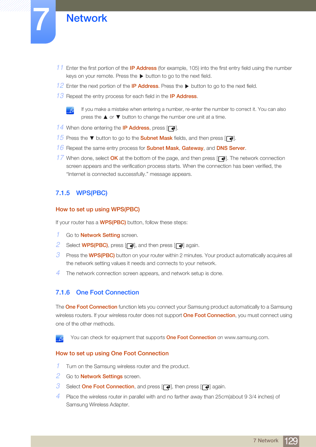 Samsung LH46MDBPLGC/XY, LH55MDBPLGC/EN manual How to set up using One Foot Connection, Go to Network Settings screen 