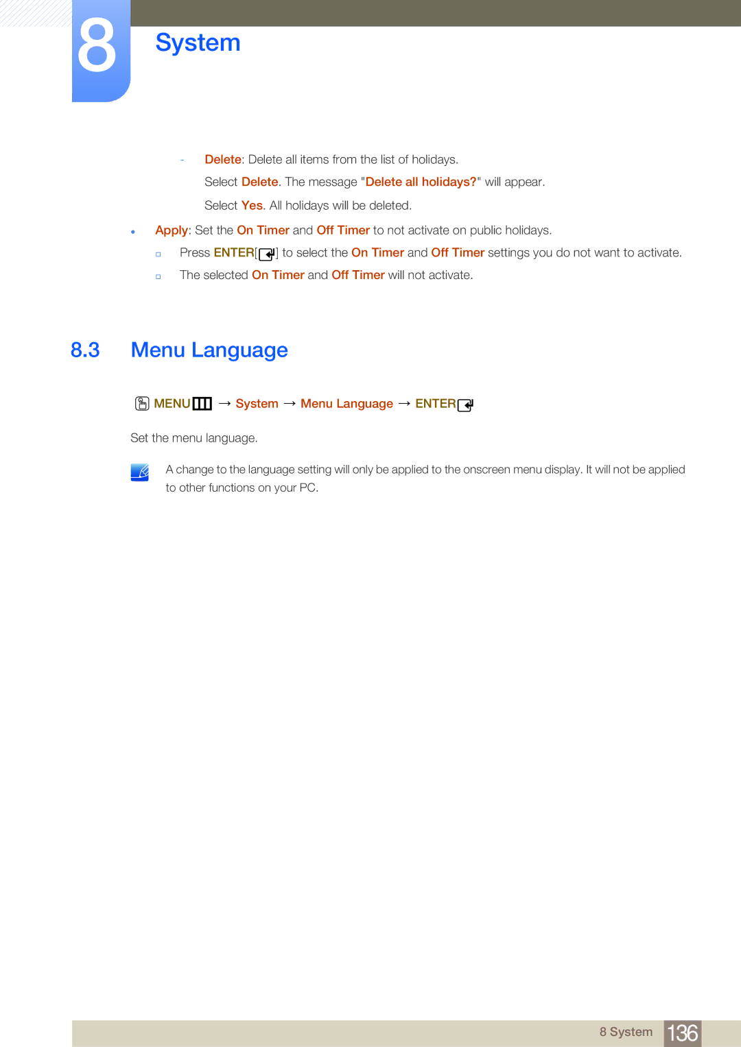 Samsung LH40MDBPLGC/NG, LH55MDBPLGC/EN, LH40MDBPLGC/EN, LH46MDBPLGC/EN, LH32MDBPLGC/EN MENUm System Menu Language Enter 