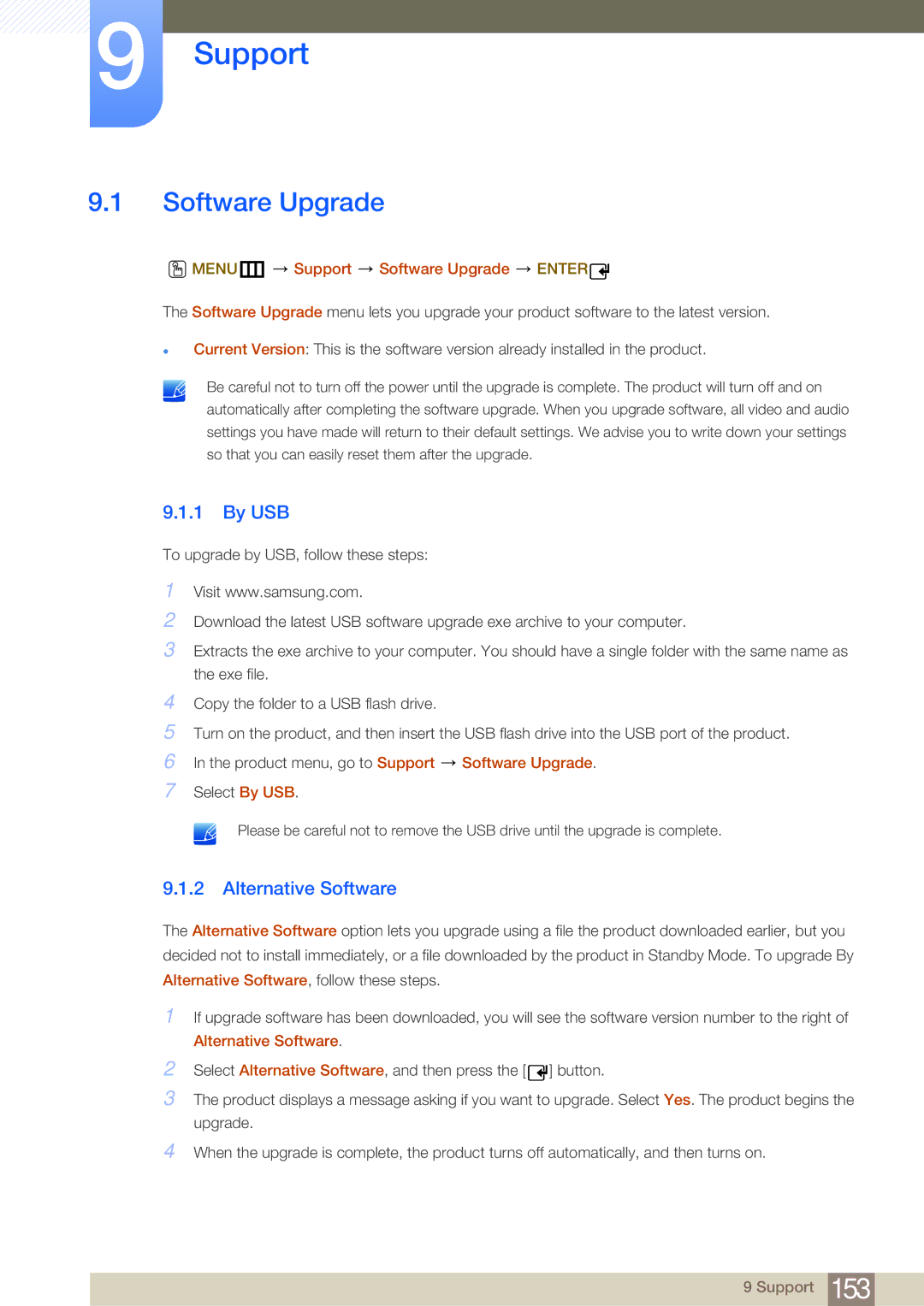 Samsung LH40MDBPLGC/XS, LH55MDBPLGC/EN manual By USB, Alternative Software, MENUm Support Software Upgrade Enter 