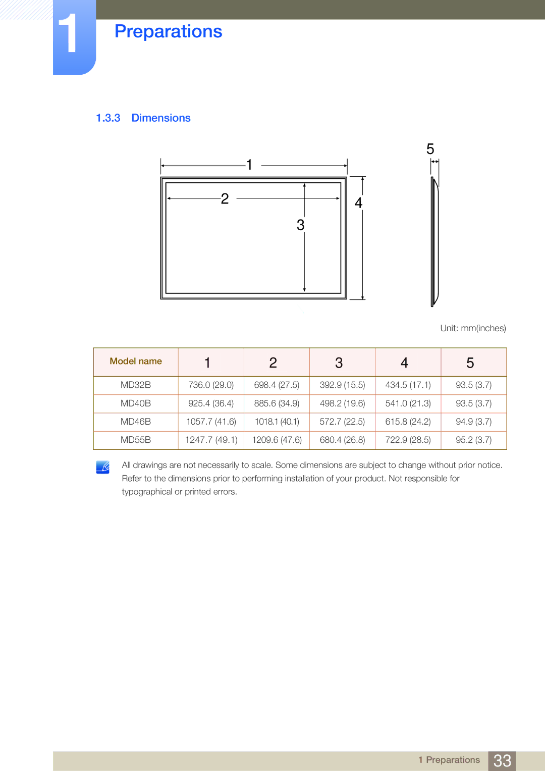 Samsung LH32MDBPLGC/NG, LH55MDBPLGC/EN, LH40MDBPLGC/EN, LH46MDBPLGC/EN, LH32MDBPLGC/EN, LH46MDBPLGC/NG manual Dimensions, MD55B 