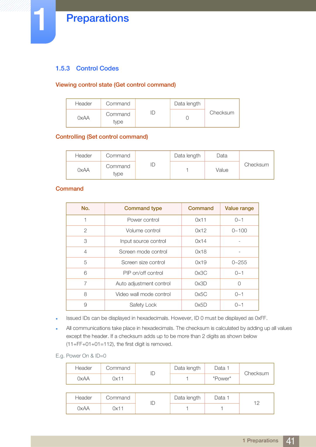 Samsung LH46MDBPLGC/EN Control Codes, Viewing control state Get control command, Controlling Set control command, Command 