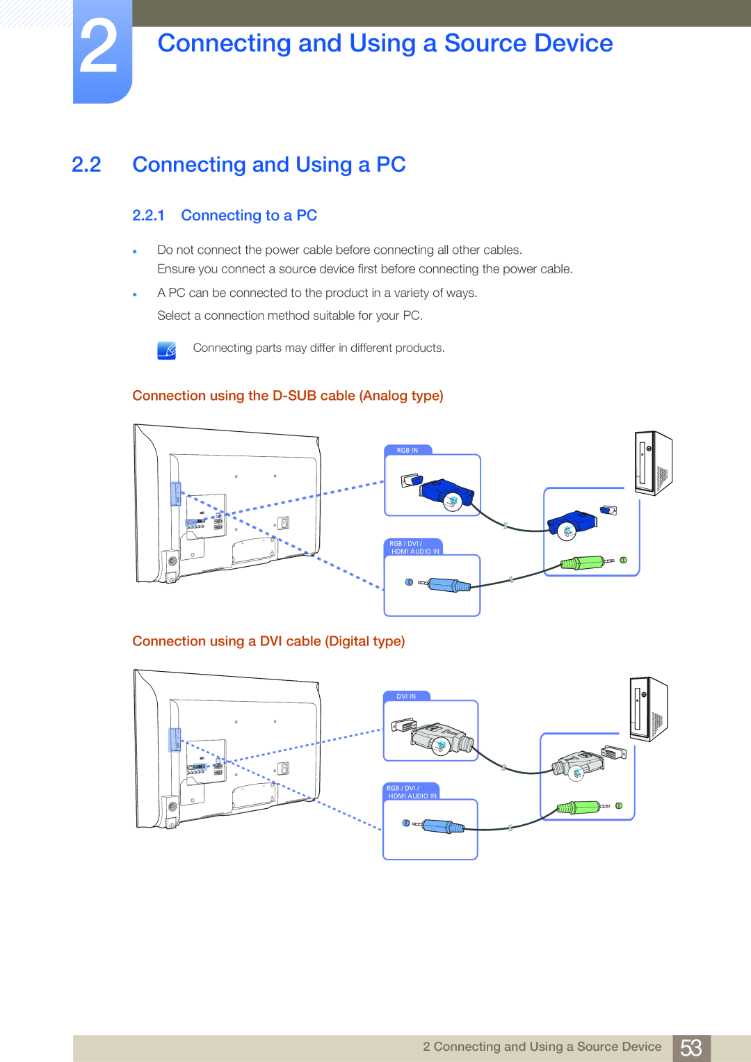 Samsung LH40MDBPLGC/EN manual Connecting and Using a PC, Connecting to a PC, Connection using the D-SUB cable Analog type 