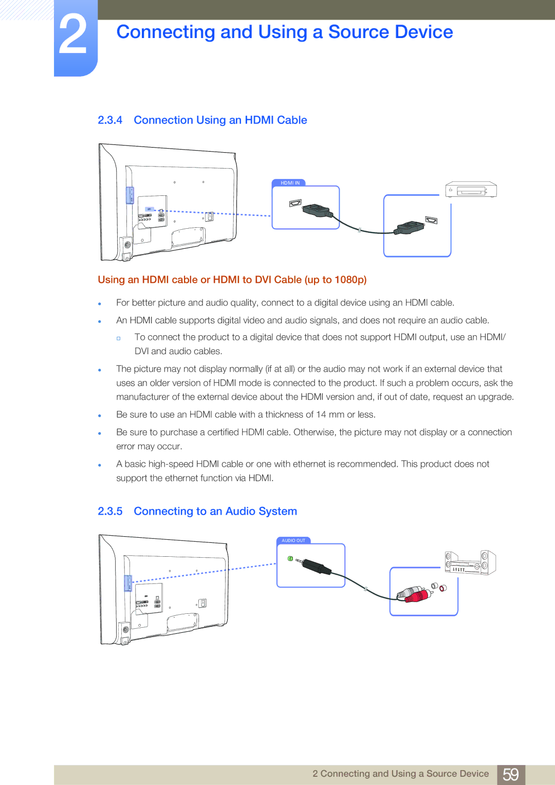 Samsung LH32MDBPLGC/NG, LH55MDBPLGC/EN, LH40MDBPLGC/EN manual Connection Using an Hdmi Cable, Connecting to an Audio System 