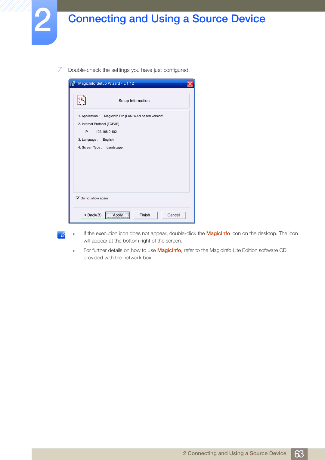 Samsung LH32MDBPLGC/XY, LH55MDBPLGC/EN, LH40MDBPLGC/EN, LH46MDBPLGC/EN Double-check the settings you have just configured 