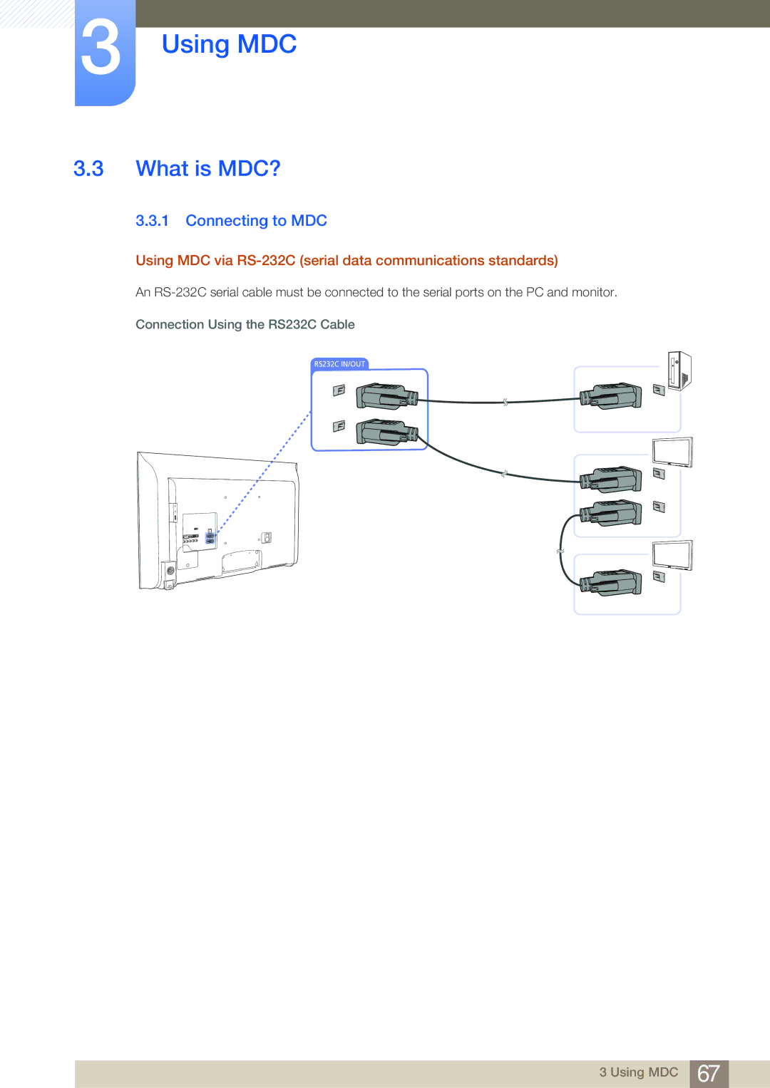 Samsung LH46MDBPLGC/EN manual What is MDC?, Connecting to MDC, Using MDC via RS-232C serial data communications standards 