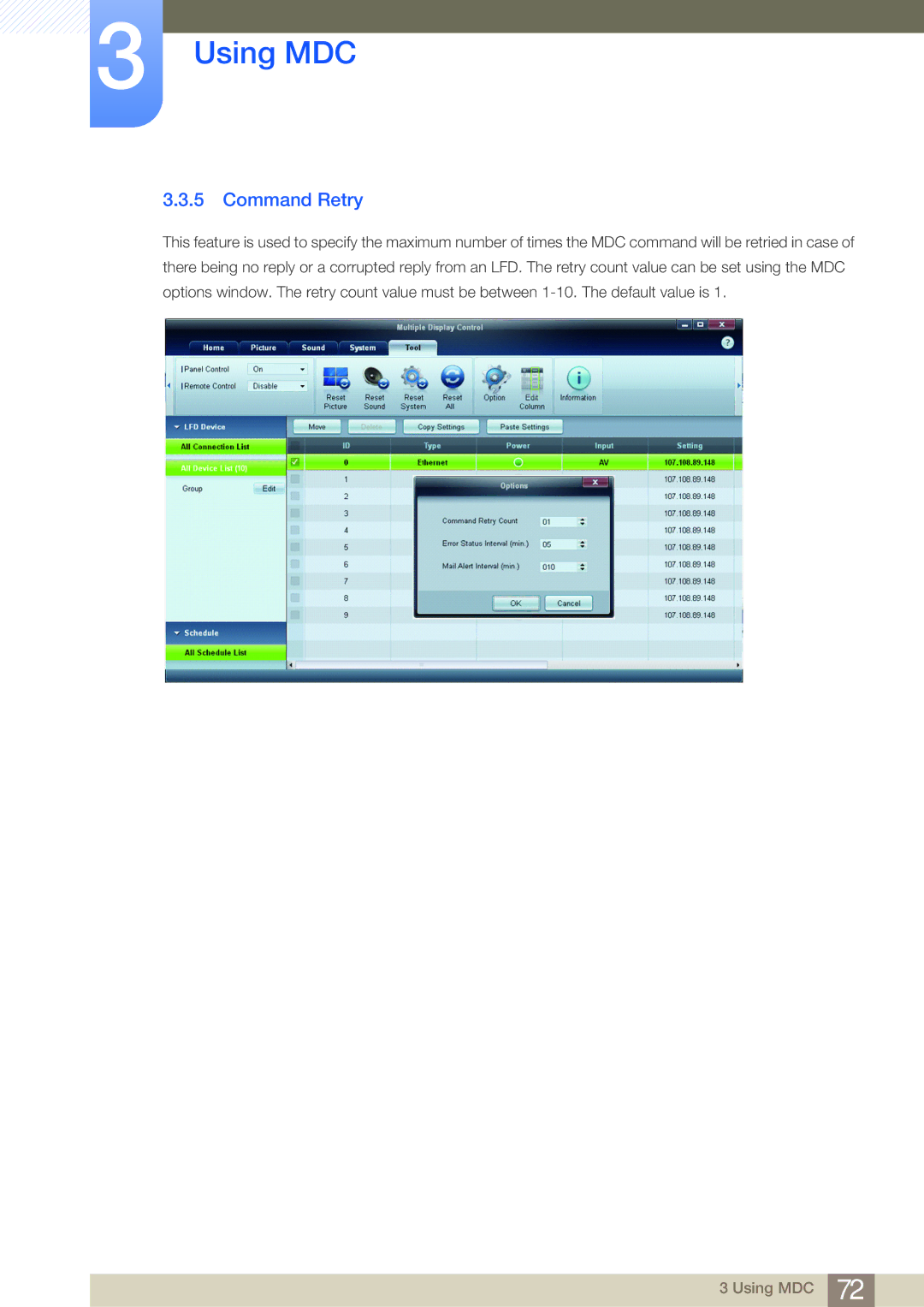 Samsung LH32MDBPLGC/NG, LH55MDBPLGC/EN, LH40MDBPLGC/EN, LH46MDBPLGC/EN, LH32MDBPLGC/EN, LH46MDBPLGC/NG manual Command Retry 