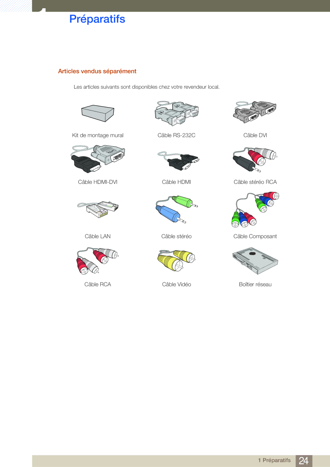 Samsung LH55MDBPLGC/EN, LH40MDBPLGC/EN, LH46MDBPLGC/EN, LH32MDBPLGC/EN manual Articles vendus séparément 