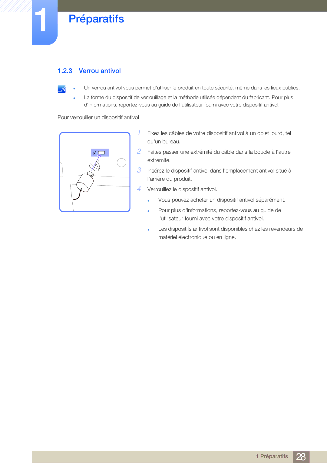 Samsung LH55MDBPLGC/EN, LH40MDBPLGC/EN, LH46MDBPLGC/EN, LH32MDBPLGC/EN manual Verrou antivol 