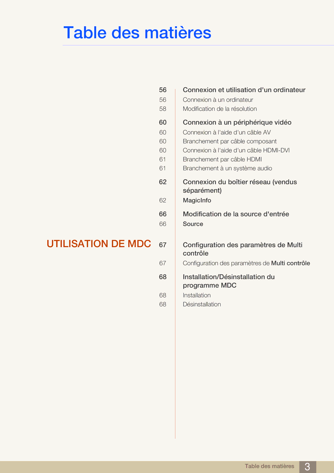 Samsung LH32MDBPLGC/EN, LH55MDBPLGC/EN, LH40MDBPLGC/EN, LH46MDBPLGC/EN manual Utilisation DE MDC 