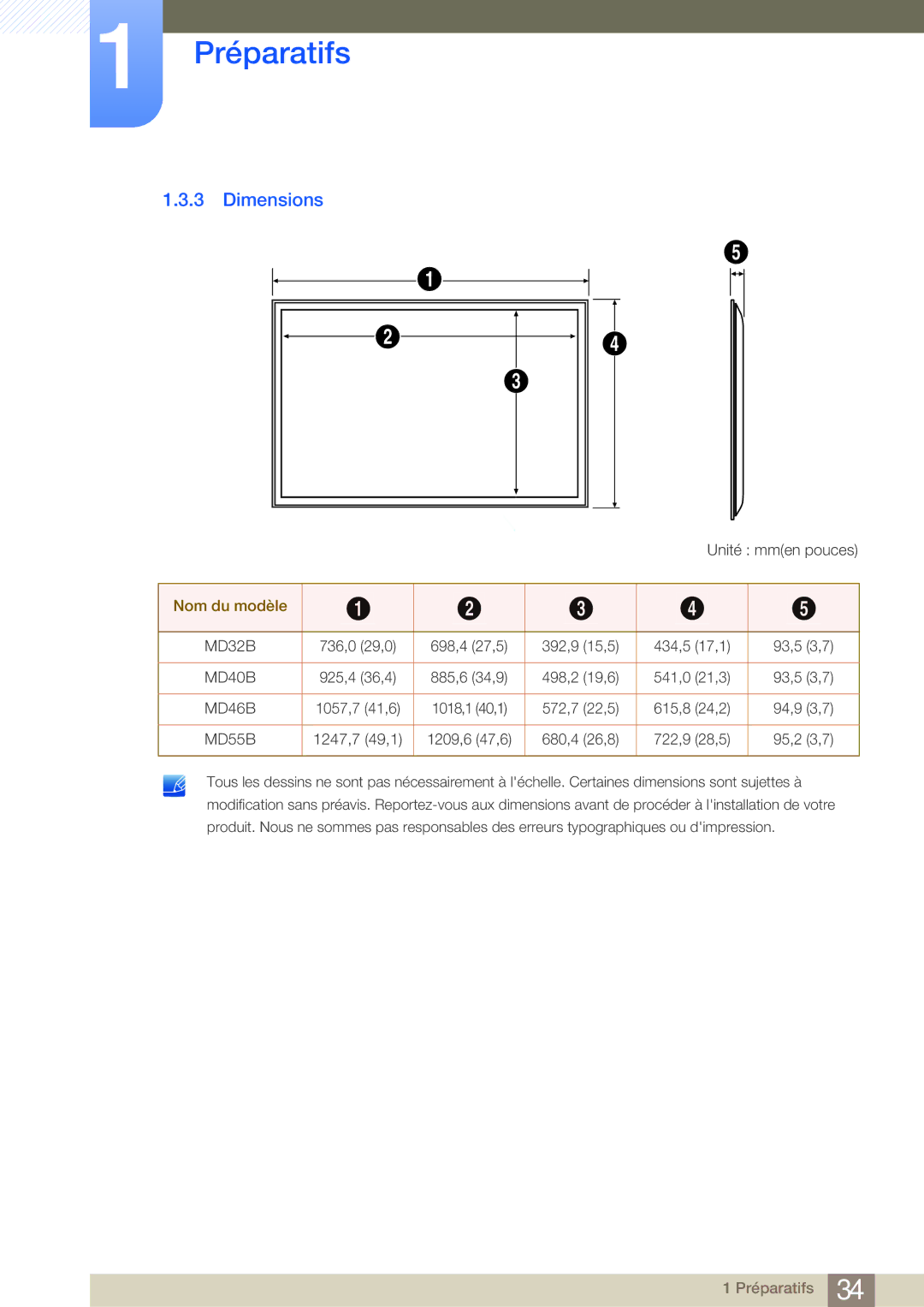 Samsung LH46MDBPLGC/EN, LH55MDBPLGC/EN, LH40MDBPLGC/EN, LH32MDBPLGC/EN manual Dimensions, MD55B 