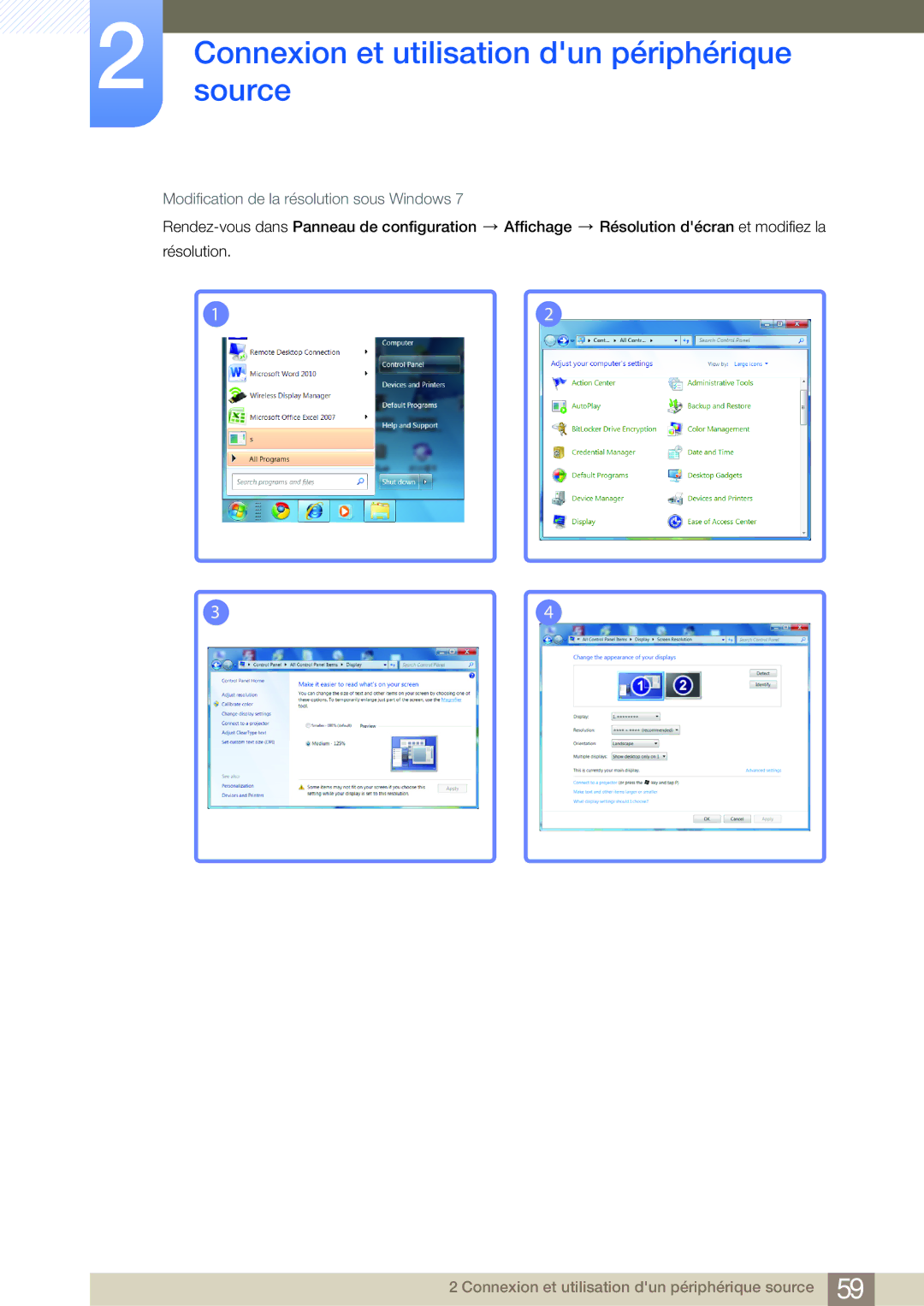 Samsung LH32MDBPLGC/EN, LH55MDBPLGC/EN, LH40MDBPLGC/EN, LH46MDBPLGC/EN manual Modification de la résolution sous Windows 