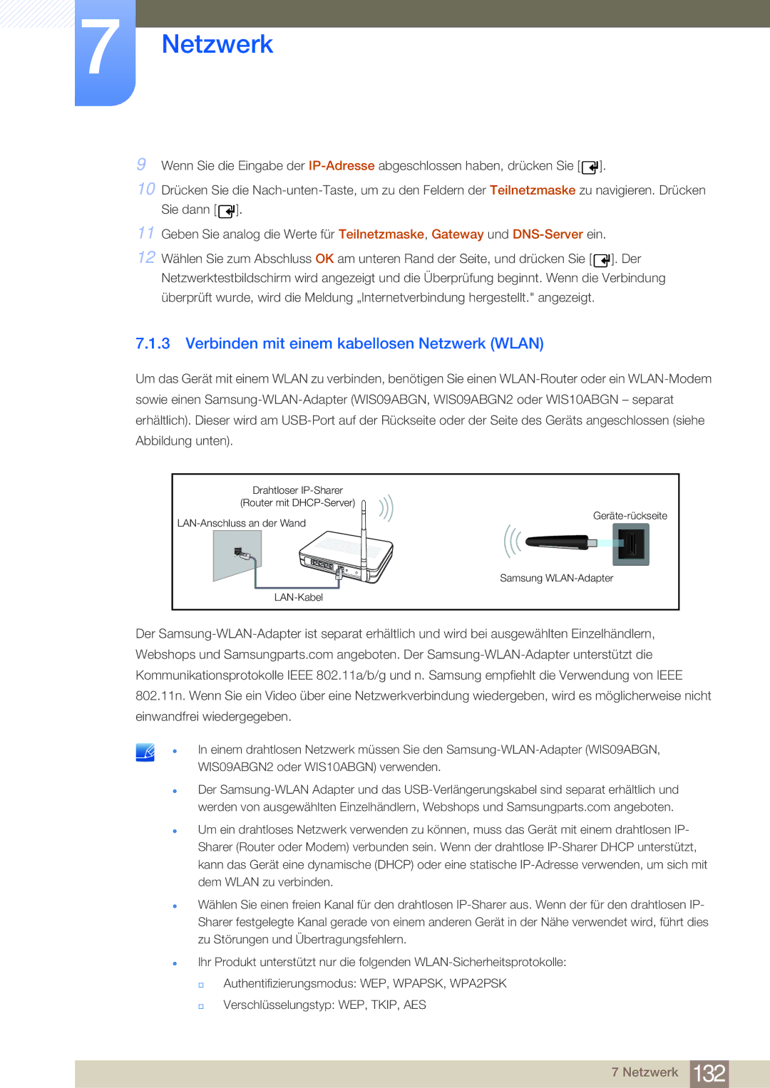 Samsung LH55MDBPLGC/EN, LH40MDBPLGC/EN, LH46MDBPLGC/EN, LH32MDBPLGC/EN manual Verbinden mit einem kabellosen Netzwerk Wlan 