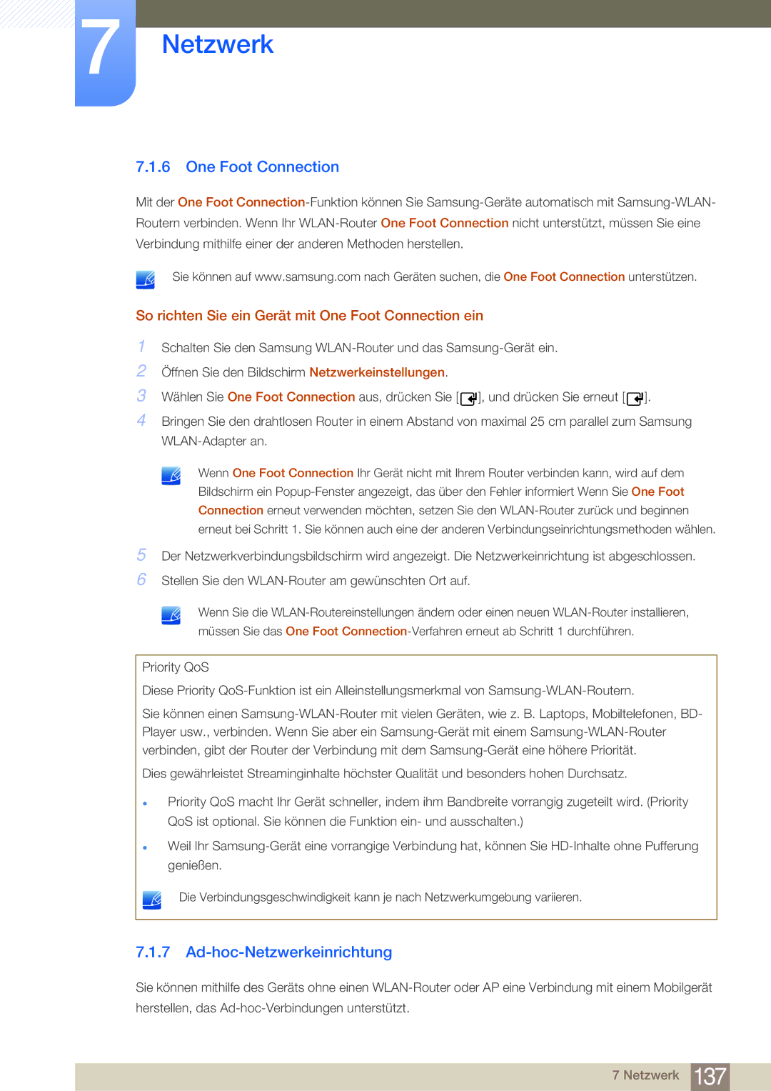 Samsung LH40MDBPLGC/EN, LH55MDBPLGC/EN, LH46MDBPLGC/EN, LH32MDBPLGC/EN manual One Foot Connection, Ad-hoc-Netzwerkeinrichtung 