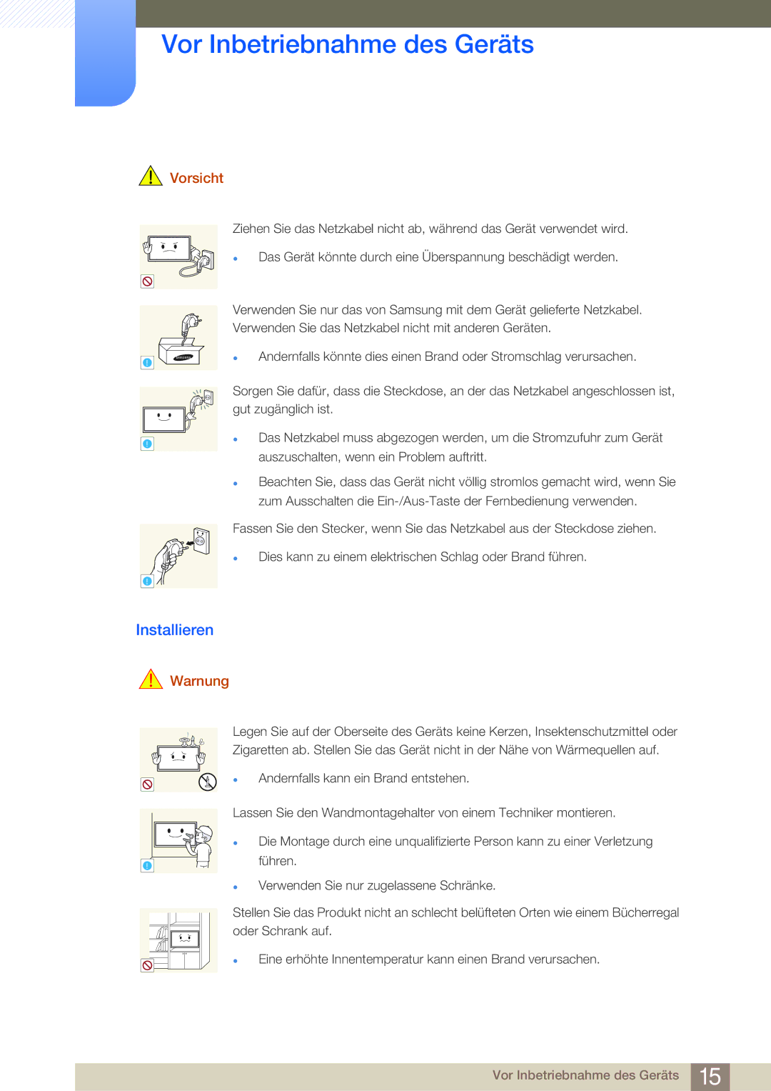 Samsung LH32MDBPLGC/EN, LH55MDBPLGC/EN, LH40MDBPLGC/EN, LH46MDBPLGC/EN manual Installieren, Vorsicht 