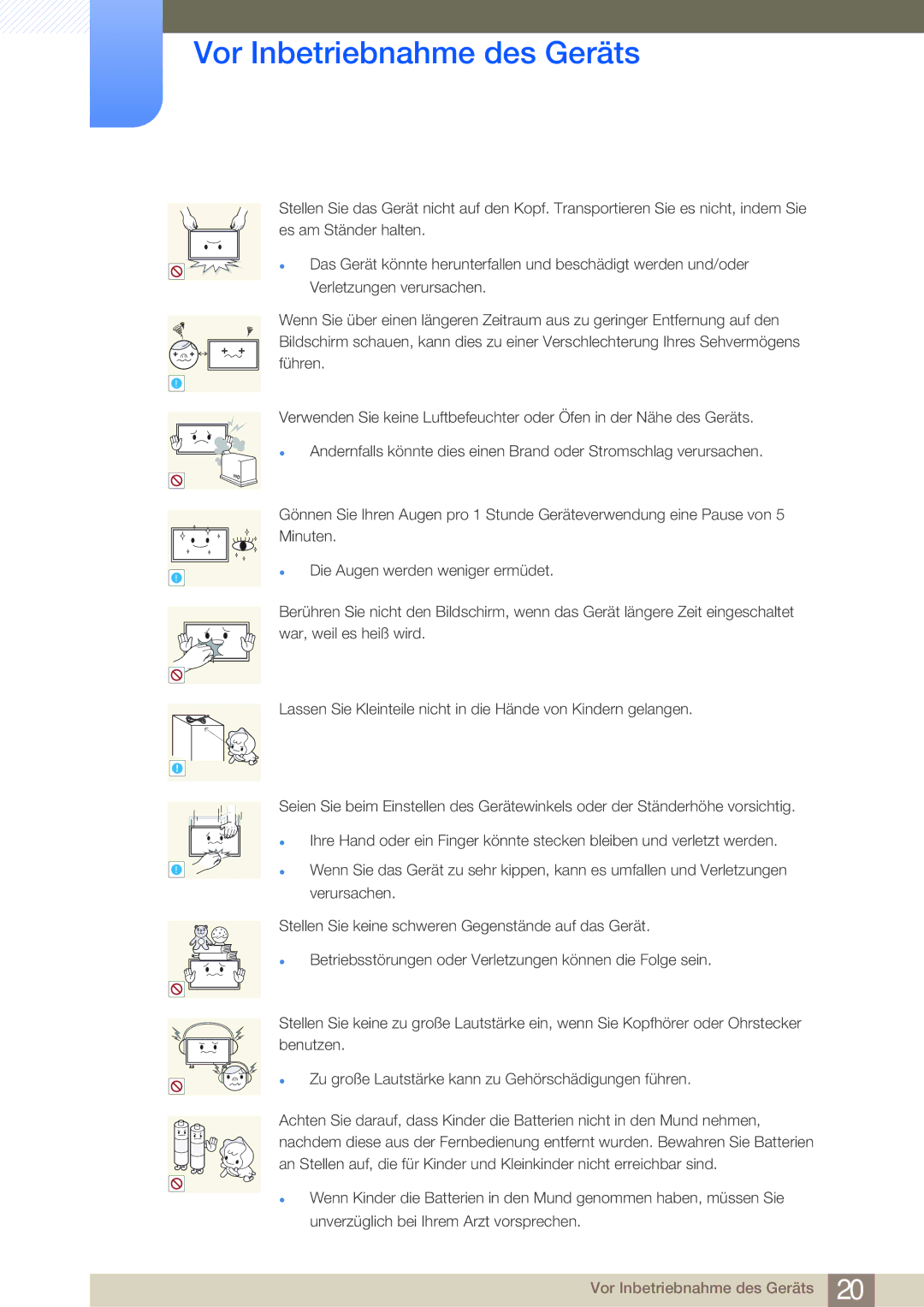 Samsung LH55MDBPLGC/EN, LH40MDBPLGC/EN, LH46MDBPLGC/EN, LH32MDBPLGC/EN manual Vor Inbetriebnahme des Geräts 