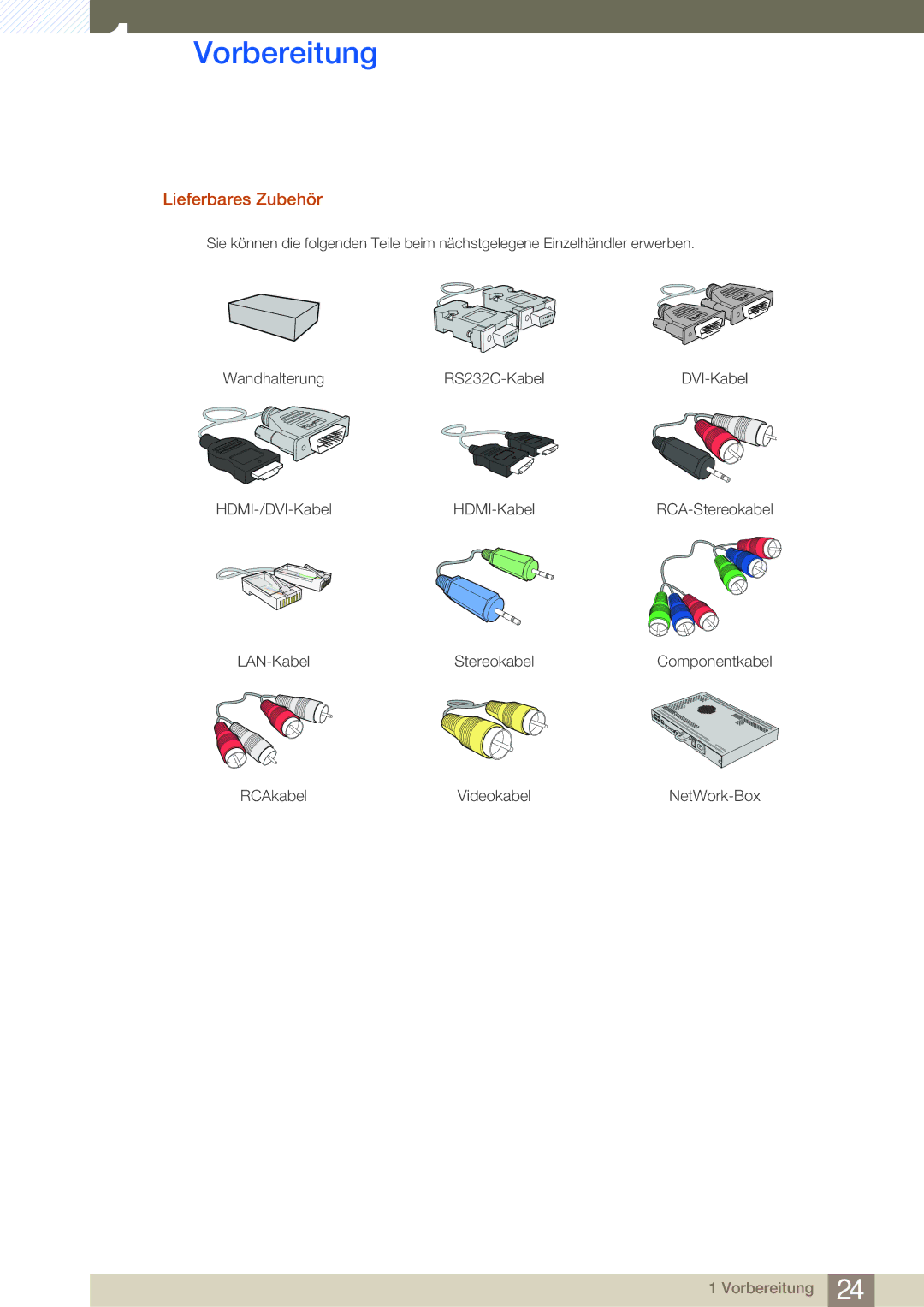 Samsung LH55MDBPLGC/EN, LH40MDBPLGC/EN, LH46MDBPLGC/EN, LH32MDBPLGC/EN manual Lieferbares Zubehör 