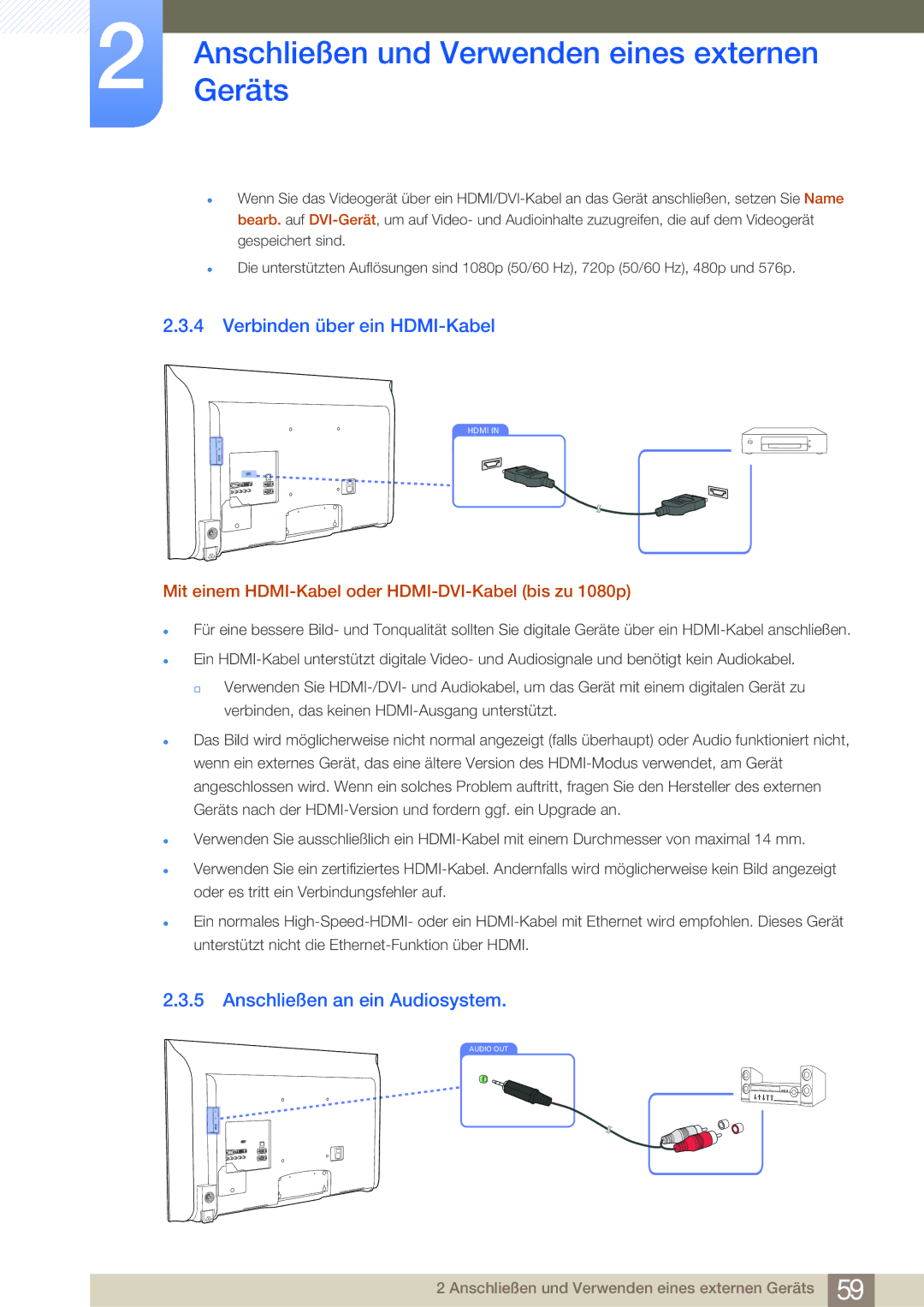 Samsung LH32MDBPLGC/EN, LH55MDBPLGC/EN, LH40MDBPLGC/EN manual Verbinden über ein HDMI-Kabel, Anschließen an ein Audiosystem 