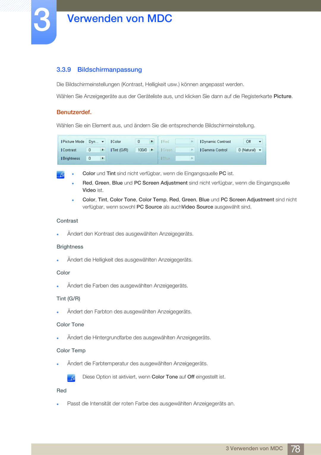 Samsung LH46MDBPLGC/EN, LH55MDBPLGC/EN, LH40MDBPLGC/EN, LH32MDBPLGC/EN manual Bildschirmanpassung, Benutzerdef 