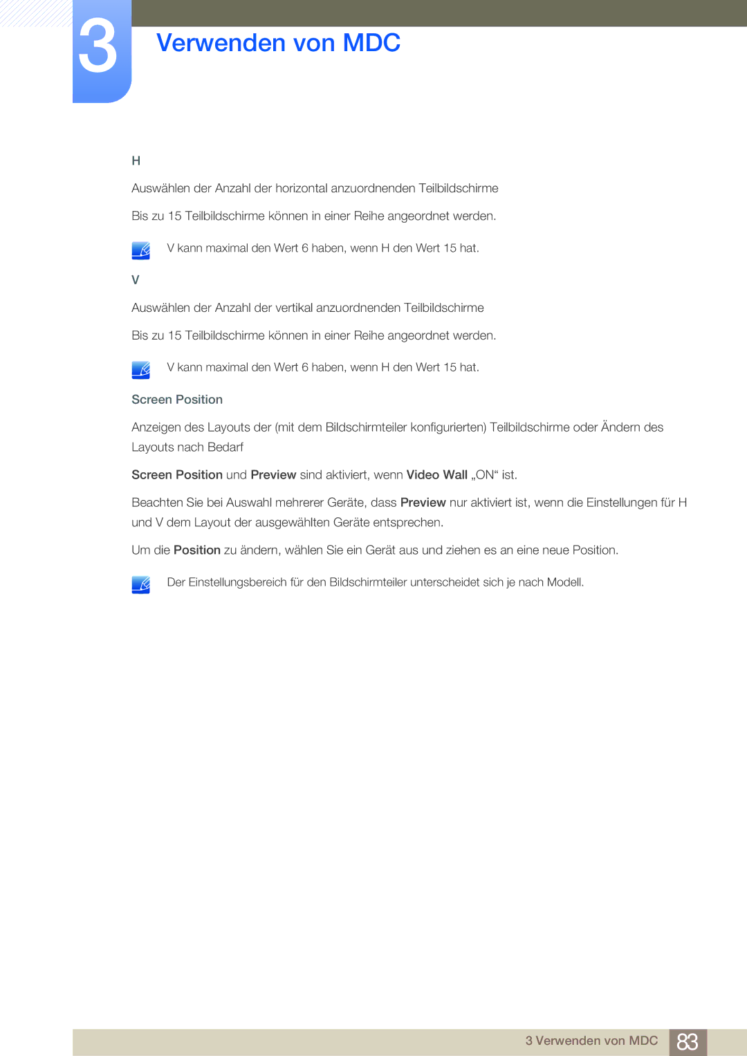 Samsung LH32MDBPLGC/EN, LH55MDBPLGC/EN, LH40MDBPLGC/EN, LH46MDBPLGC/EN manual Screen Position 