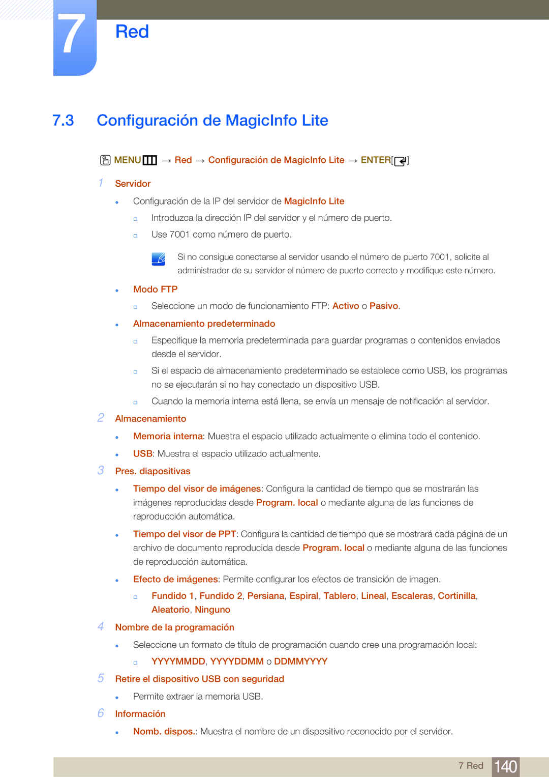 Samsung LH55MDBPLGC/EN, LH40MDBPLGC/EN, LH46MDBPLGC/EN, LH32MDBPLGC/EN manual Configuración de MagicInfo Lite 