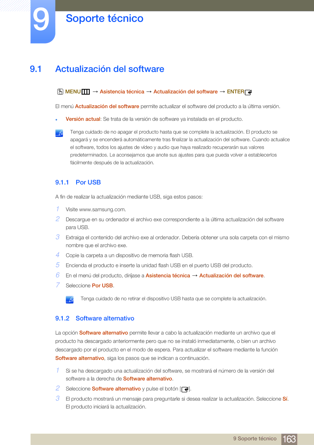 Samsung LH32MDBPLGC/EN, LH55MDBPLGC/EN manual Soporte técnico, Actualización del software, Por USB, Software alternativo 