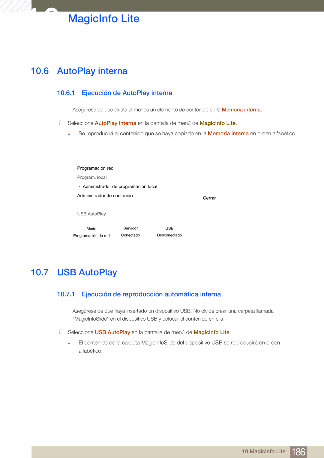 Samsung LH46MDBPLGC/EN manual USB AutoPlay, Ejecución de AutoPlay interna, Ejecución de reproducción automática interna 