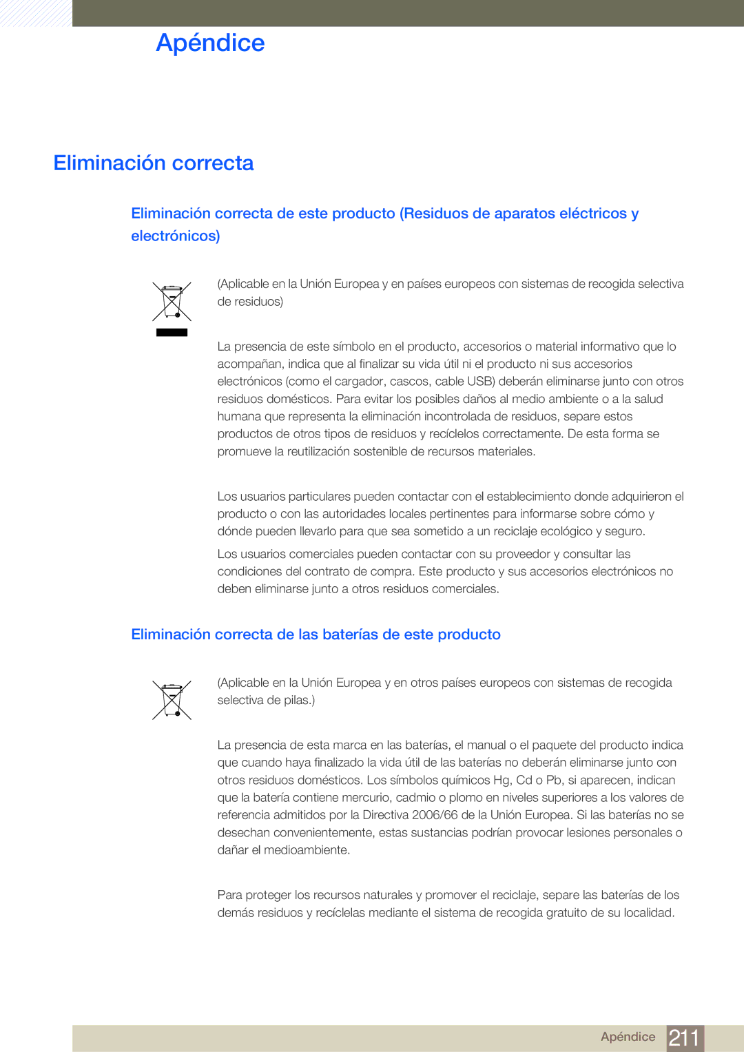 Samsung LH32MDBPLGC/EN, LH55MDBPLGC/EN, LH40MDBPLGC/EN manual Eliminación correcta de las baterías de este producto 