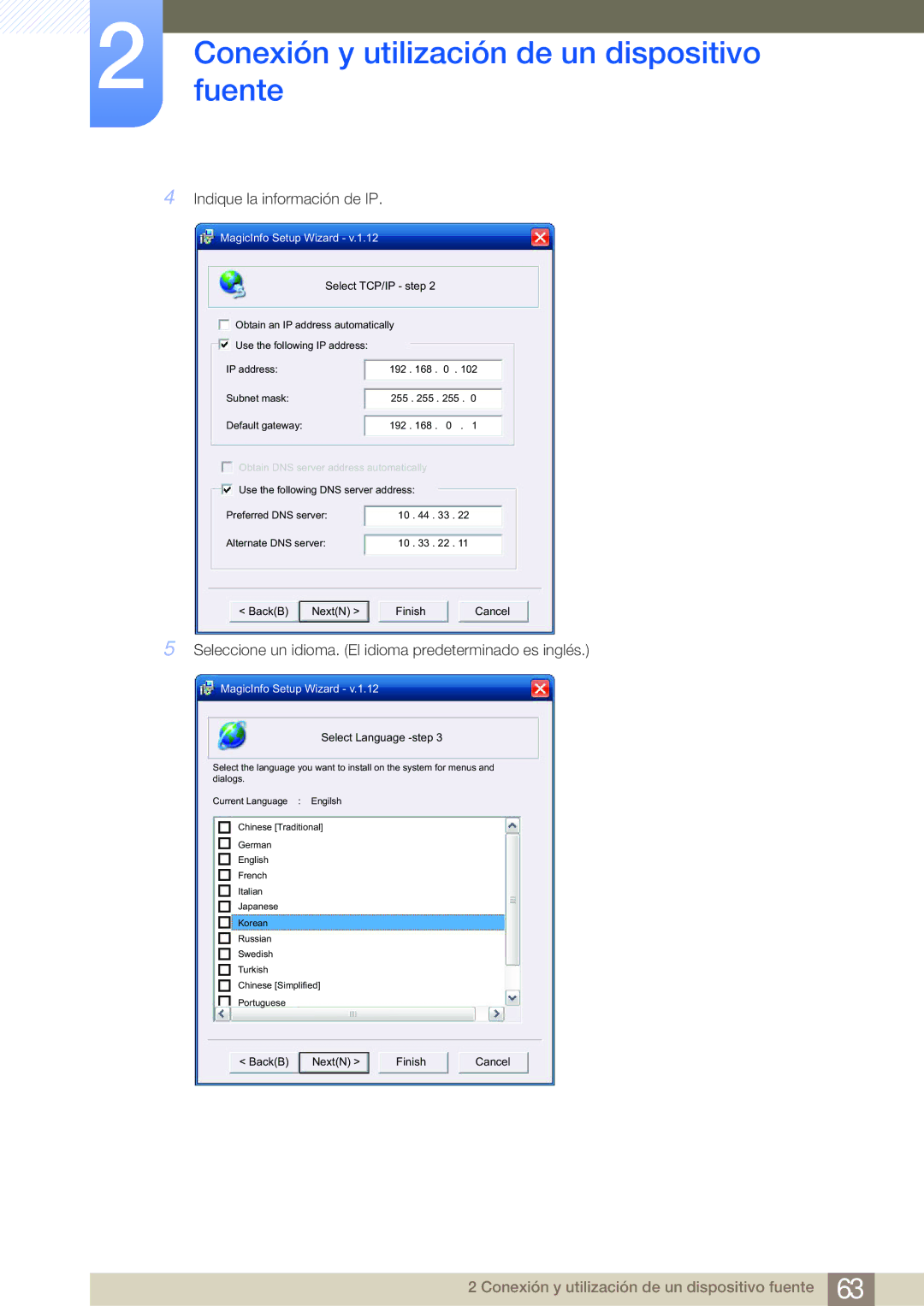 Samsung LH32MDBPLGC/EN, LH55MDBPLGC/EN, LH40MDBPLGC/EN, LH46MDBPLGC/EN manual Indique la información de IP 