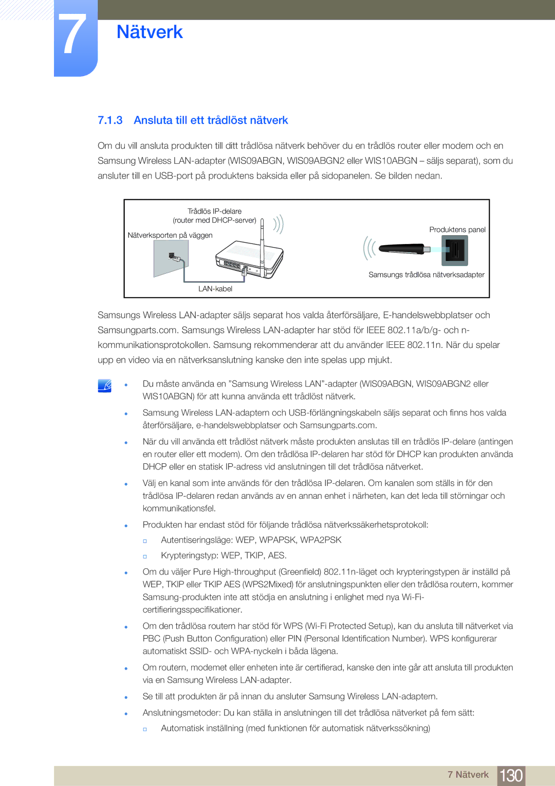 Samsung LH46MDBPLGC/EN, LH55MDBPLGC/EN, LH40MDBPLGC/EN, LH32MDBPLGC/EN manual Ansluta till ett trådlöst nätverk 