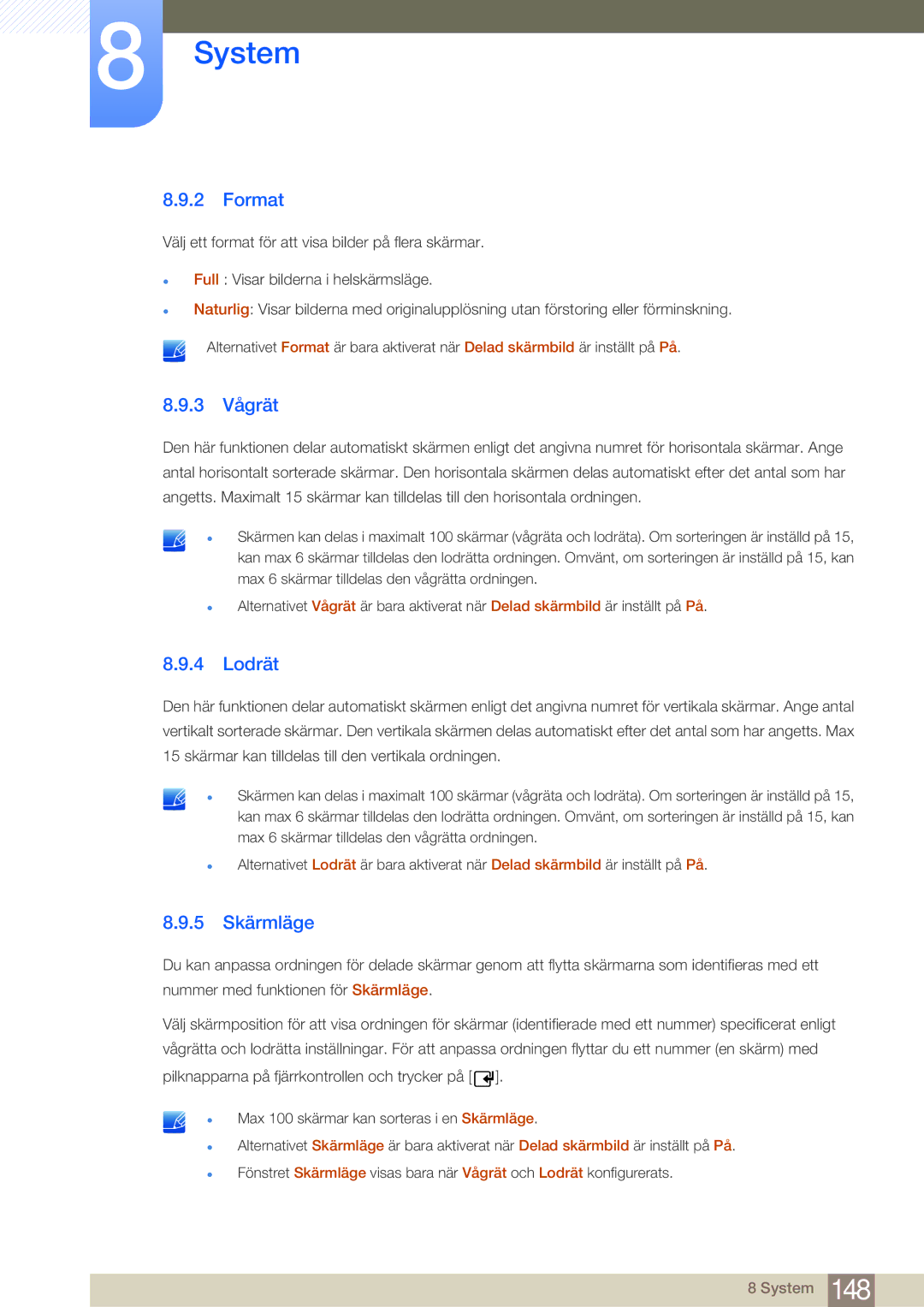 Samsung LH55MDBPLGC/EN, LH40MDBPLGC/EN, LH46MDBPLGC/EN, LH32MDBPLGC/EN manual Format, 3 Vågrät, Lodrät, 5 Skärmläge 