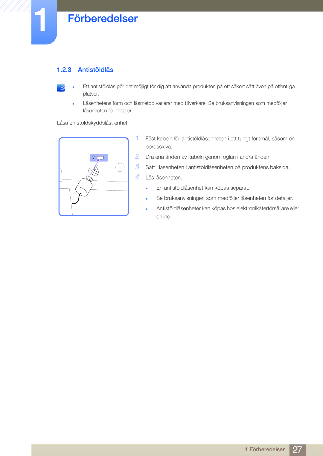 Samsung LH32MDBPLGC/EN, LH55MDBPLGC/EN, LH40MDBPLGC/EN, LH46MDBPLGC/EN manual Antistöldlås 