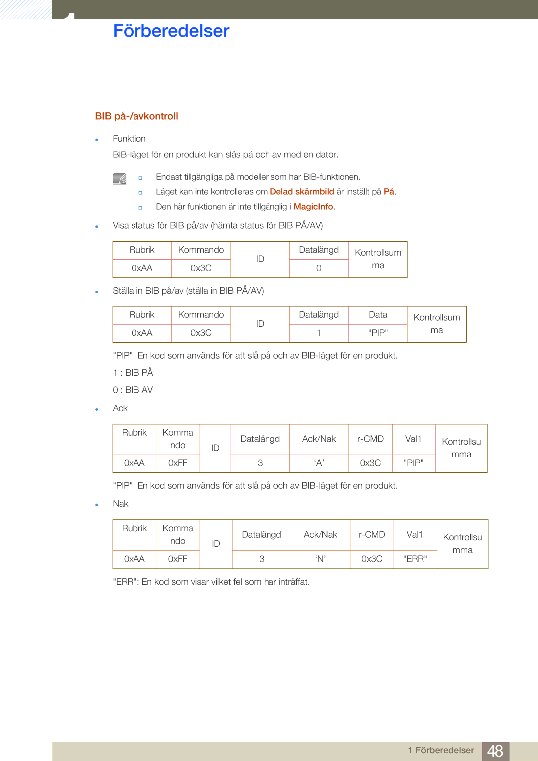 Samsung LH55MDBPLGC/EN, LH40MDBPLGC/EN, LH46MDBPLGC/EN, LH32MDBPLGC/EN manual BIB på-/avkontroll 