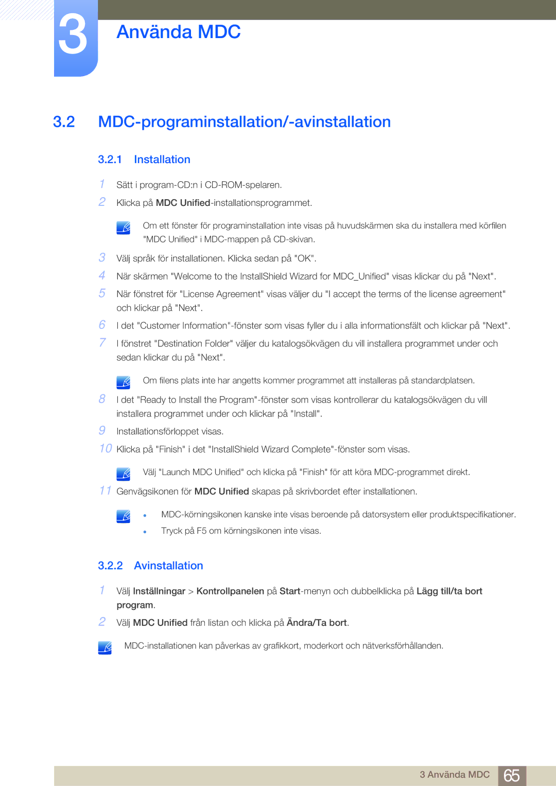 Samsung LH40MDBPLGC/EN, LH55MDBPLGC/EN, LH46MDBPLGC/EN, LH32MDBPLGC/EN manual Avinstallation 