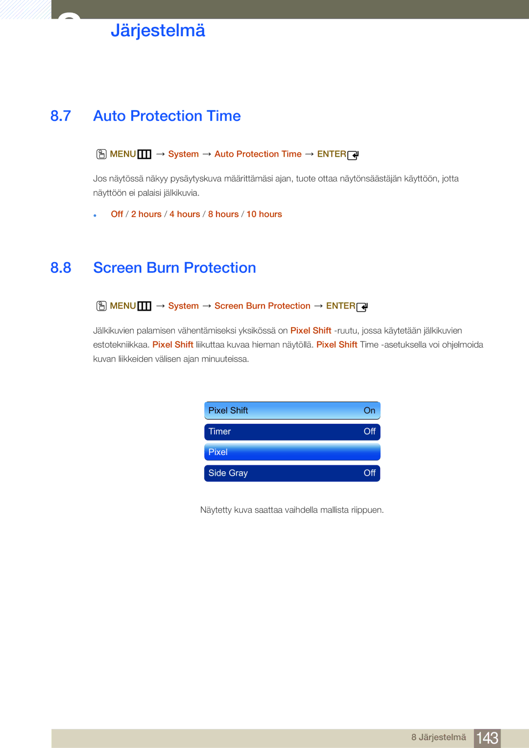 Samsung LH32MDBPLGC/EN, LH55MDBPLGC/EN, LH40MDBPLGC/EN, LH46MDBPLGC/EN manual Auto Protection Time, Screen Burn Protection 