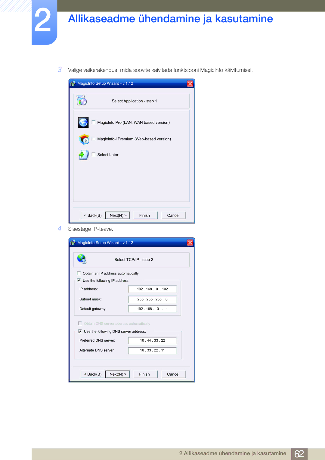 Samsung LH46MDBPLGC/EN, LH55MDBPLGC/EN, LH40MDBPLGC/EN, LH32MDBPLGC/EN manual Sisestage IP-teave 