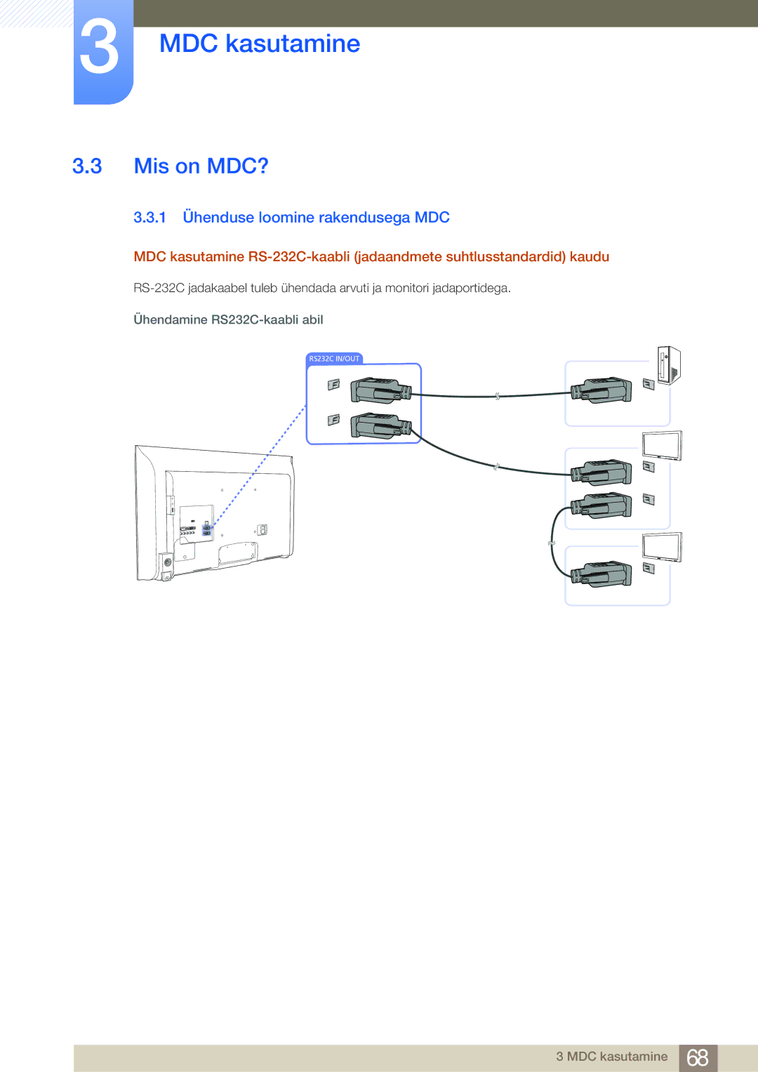 Samsung LH55MDBPLGC/EN, LH40MDBPLGC/EN manual Mis on MDC?, 1 Ühenduse loomine rakendusega MDC, Ühendamine RS232C-kaabli abil 