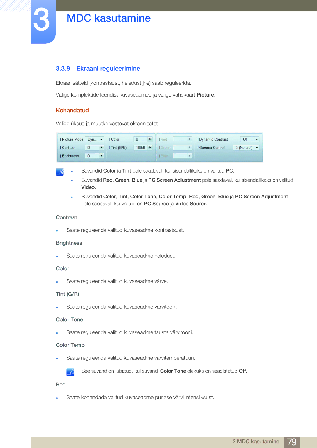 Samsung LH32MDBPLGC/EN, LH55MDBPLGC/EN, LH40MDBPLGC/EN, LH46MDBPLGC/EN manual Ekraani reguleerimine, Kohandatud 