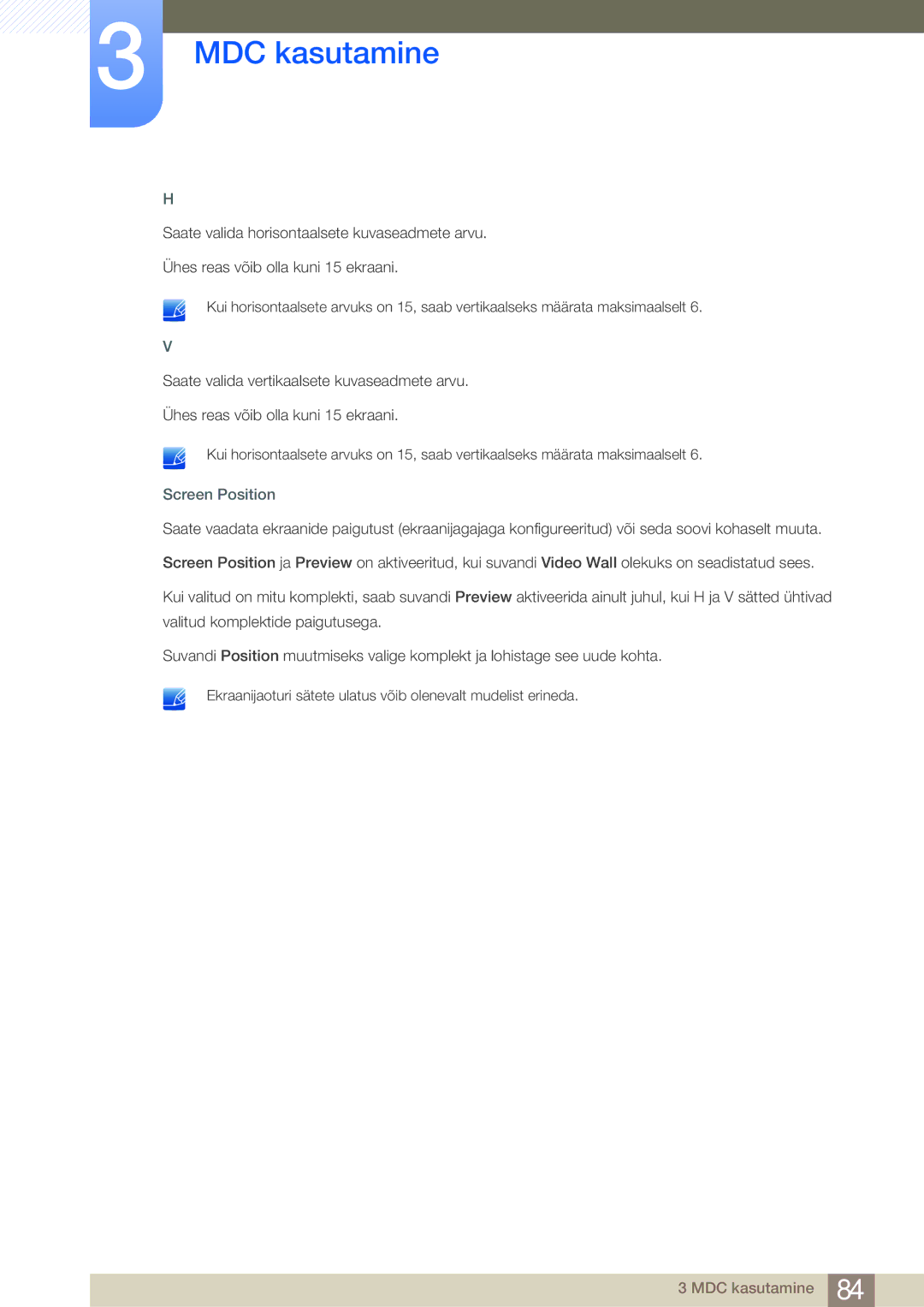 Samsung LH55MDBPLGC/EN, LH40MDBPLGC/EN, LH46MDBPLGC/EN, LH32MDBPLGC/EN manual Screen Position 