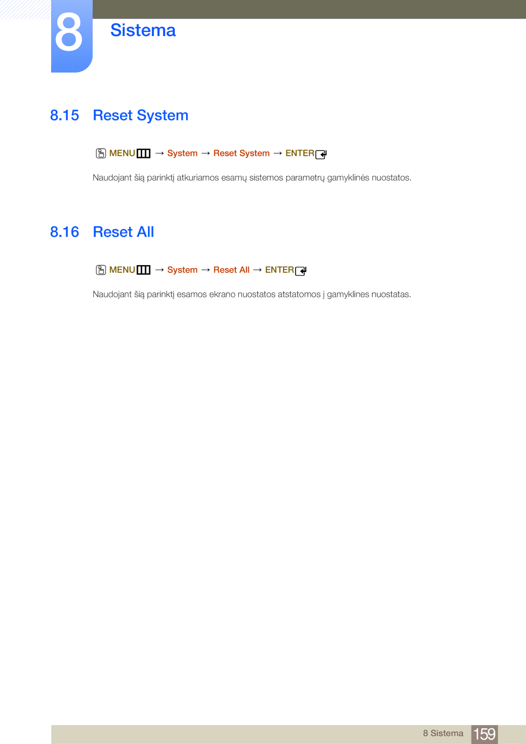 Samsung LH32MDBPLGC/EN, LH55MDBPLGC/EN manual MENUm System Reset System Enter, MENUm System Reset All Enter 