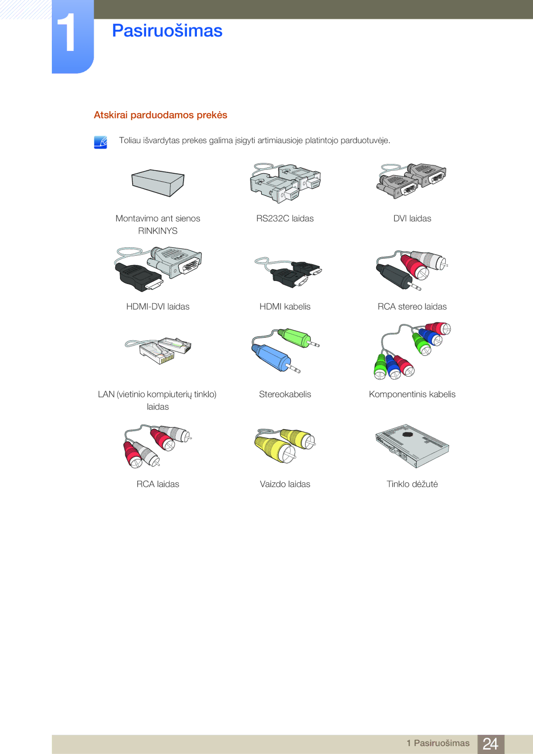 Samsung LH55MDBPLGC/EN, LH40MDBPLGC/EN, LH46MDBPLGC/EN, LH32MDBPLGC/EN manual Atskirai parduodamos prekės 