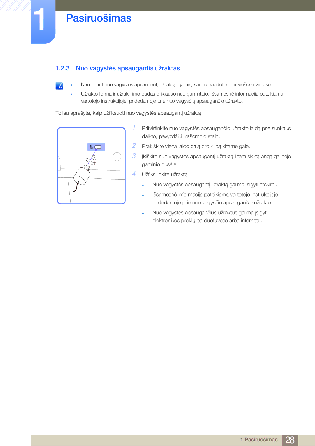 Samsung LH55MDBPLGC/EN, LH40MDBPLGC/EN, LH46MDBPLGC/EN, LH32MDBPLGC/EN manual Nuo vagystės apsaugantis užraktas 