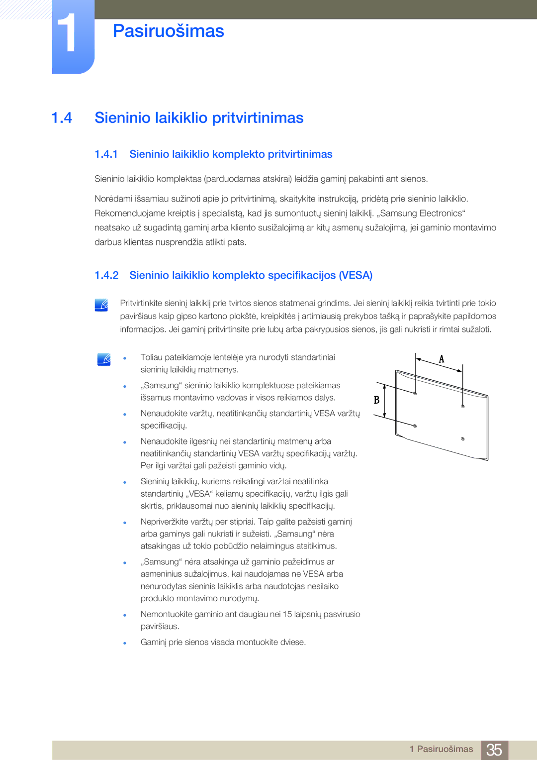 Samsung LH32MDBPLGC/EN, LH55MDBPLGC/EN manual Sieninio laikiklio pritvirtinimas, Sieninio laikiklio komplekto pritvirtinimas 