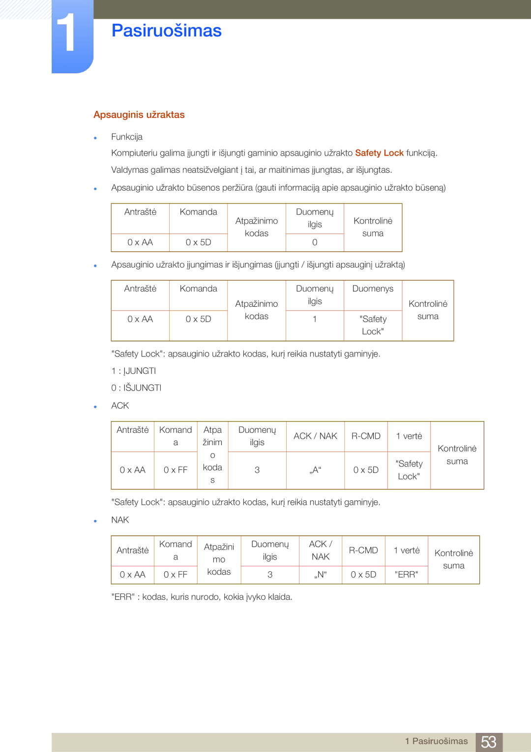 Samsung LH40MDBPLGC/EN, LH55MDBPLGC/EN, LH46MDBPLGC/EN, LH32MDBPLGC/EN manual Apsauginis užraktas 