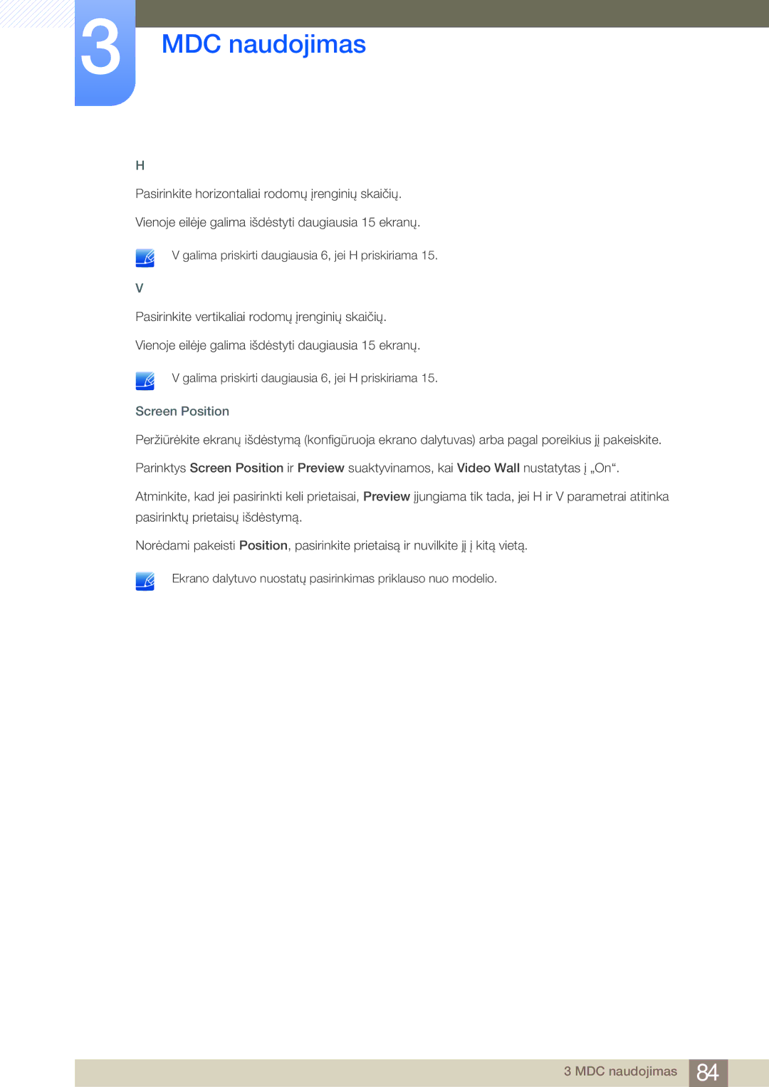 Samsung LH55MDBPLGC/EN, LH40MDBPLGC/EN, LH46MDBPLGC/EN, LH32MDBPLGC/EN manual Screen Position 