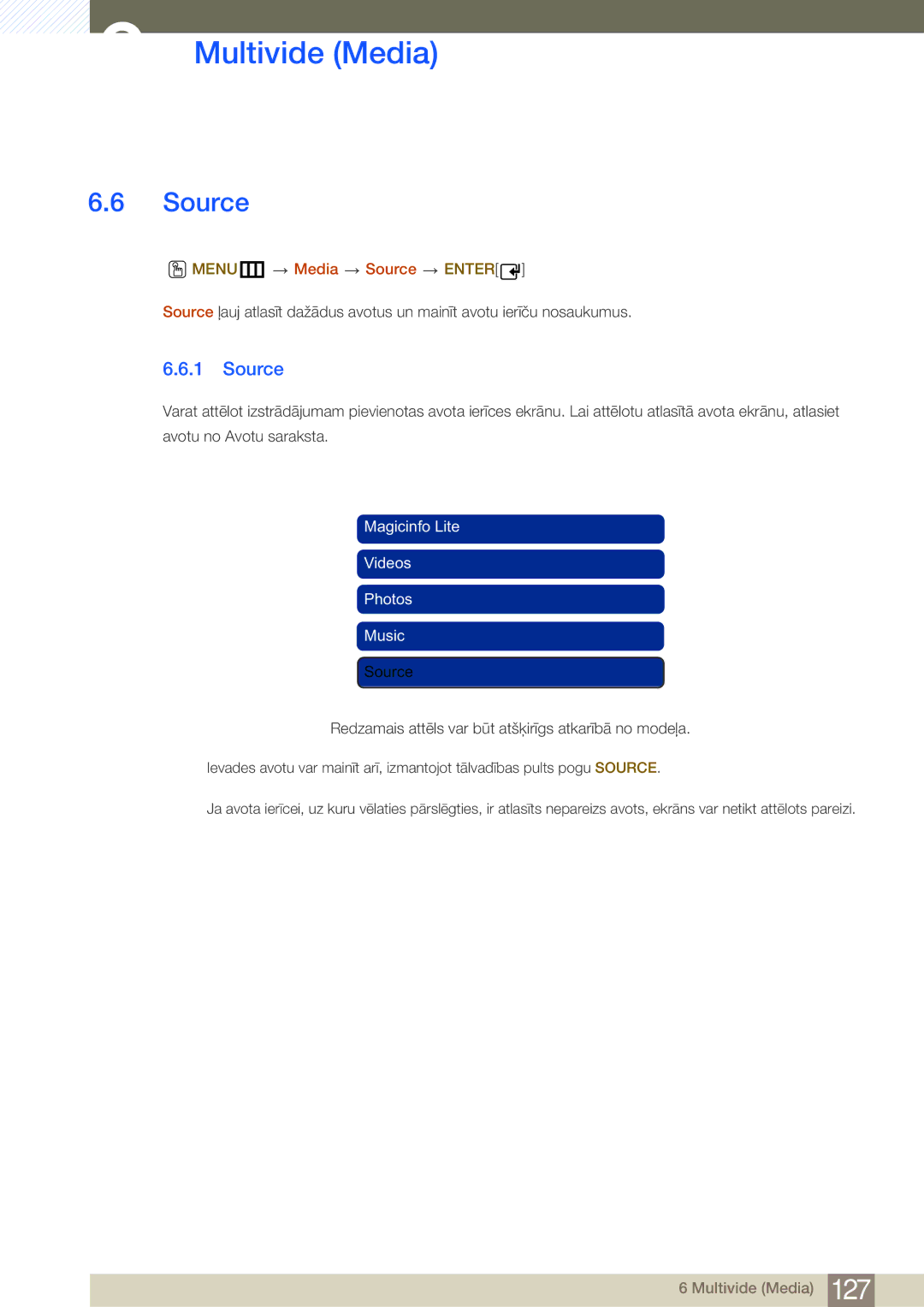 Samsung LH32MDBPLGC/EN, LH55MDBPLGC/EN, LH40MDBPLGC/EN, LH46MDBPLGC/EN manual MENUm Media Source Enter 